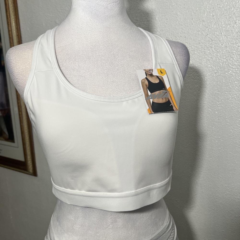 Womens Avia White Compression Strappy Sports Bra Small Spandex‎ Mesh NEW